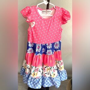 Adorable Sweetness Pink Polkadot Blue Gingham Daisy Floral Pullover Dress 2 T